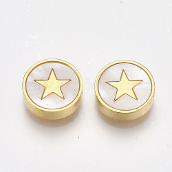 Perles en 304 acier inoxydable, avec coquille, plat et circulaire avec étoile, or, 10x3mm, Trou: 1.6mm
