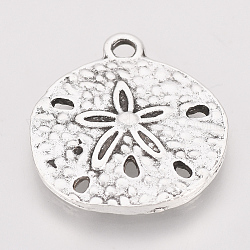 Tibetan Style Alloy Pendants, Flat Round, Cadmium Free & Lead Free, Antique Silver, 19x17.5x2mm, Hole: 1mm