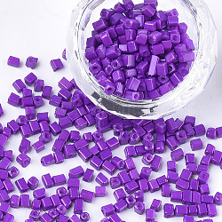 Perles de verre de peinture de cuisson, cube, bleu violet, 3~6x2~2.5x2~2.5mm, Trou: 1mm, environ 15000 pcs / sachet 