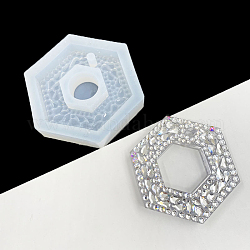 Moules en silicone pendentif hexagone en strass intégrés imitation, moules de résine, pour la fabrication de bijoux en résine uv & résine époxy, blanc, 75x83x14mm, Trou: 5mm, diamètre intérieur: 58x68 mm