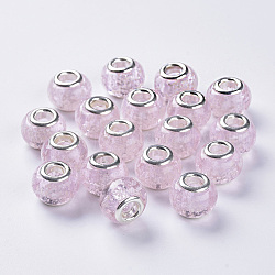 Handmade Luminous Lampwork European Beads, Large Hole Beads, with Silver Color Plated Brass Double Cores, Rondelle, Thistle, 14x11mm, Hole: 5mm