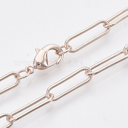Fabricación de collar de cadena de clip de papel ovalado redondo de latón, con cierre de langosta, oro rosa, 18.3 pulgada (46.5 cm), link: 15x4.5x1 mm