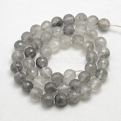 Natürlichen Edelstein bewölkt Quarz runden Perle Stränge facettiert, 8 mm, Bohrung: 1 mm, etwa: 48 Stk. / Strang, 15.5 Zoll