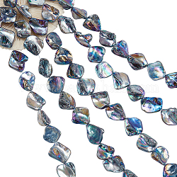 Nbeads 5 brins de perles de coquille d'eau douce brins, de couleur plaquée ab , teinte, dent, noir, 18~23x17~25x5~12mm, Trou: 1mm, Environ 19 pcs/chapelet, 15.75 pouce ~ 16.34 pouces (40~41.5 cm)