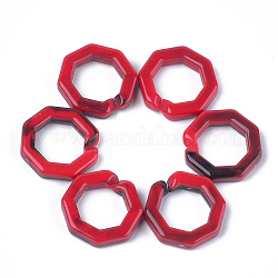 Acryl-Verknüpfung Ringe, Quick-Link-Anschlüsse, zur Herstellung von Schmuckketten, Nachahmung Edelstein-Stil, Achteck, rot, 25.5x25.5x5.5 mm, Bohrung: 16x16 mm, etwa: 250 Stk. / 500 g