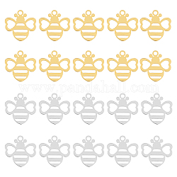 Dicosmétique 20pcs 2 couleurs 201 pendentifs en acier inoxydable, abeilles, plaqué or véritable et couleur acier inoxydable, 13x13x1mm, Trou: 1.5mm, 10 pcs / couleur