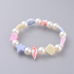 Bracciali elasticizzati per bambini, con perla imitata acrilica e perle acriliche colorate, colorato, 1-3/4 pollice (4.4 cm)