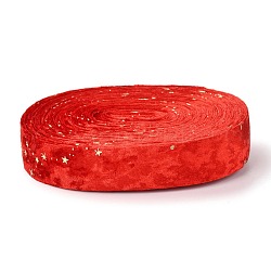 Ruban de velours polyester double face, pour l'emballage de cadeaux et la décoration de festival, motif en étoile, rouge, 1 pouce (25 mm)