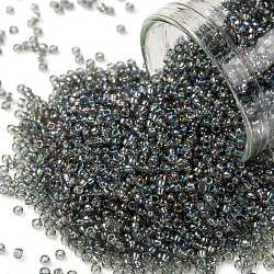 Toho perles de rocaille rondes, Perles de rocaille japonais, (176b) arc-en-ciel transparent diamant noir gris foncé, 15/0, 1.5mm, Trou: 0.7mm, à propos 3000pcs / bouteille, 10 g / bouteille