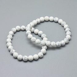 Bracelets extensibles en jaspe turquoise synthétique, ronde, 2-1/8 pouce ~ 2-3/8 pouces (5.5~6 cm), perle: 8 mm