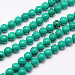 Natural Magnesite Beads Strand, Round, Dyed & Heated, Turquoise, 4mm, Hole: 1mm