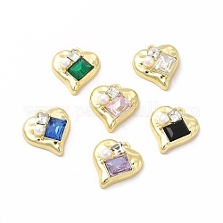 Rack Plating Alloy with Glass Heart with Rectangle Pendants, with ABS Plastic Imitation Pearl Beaded, Light Gold, Cadmium Free & Nickel Free & Lead Free, Mixed Color, 20x18.5x7mm, Hole: 1.6mm