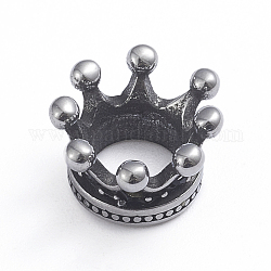 Retro 304 perline europee in acciaio inossidabile, perline con foro grande, corona, argento antico, 12x6.5mm, Foro: 6 mm
