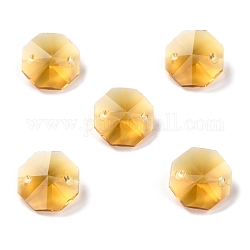 Conectores de enlaces de vidrio electrochapado, facetados, para cadena de cuentas de prisma de araña, decoración de joyería artesanal diy, octágono, vara de oro, 14x14x7.5mm, agujero: 1.6 mm