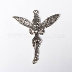Tibetan Style Alloy Fairy Sprite Charms, Halloween, Characters Pendants in Fairy Tales, Lead Free & Cadmium Free, Idea For Jewelry Making, Antique Silver, about 51mm long, 46mm wide, 2mm thick, hole: 1.5mm