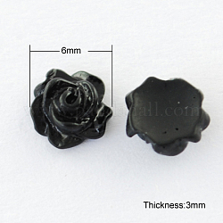 Resin Cabochons, Flower, Black, 6x3mm