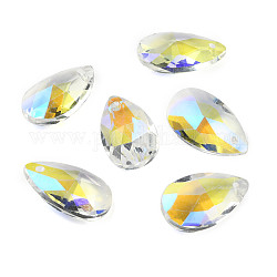 Faceted Glass Pendants, Teardrop, Clear AB, 22x13x8.5mm, Hole: 1mm
