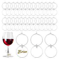 Flache, runde, transparente Weinglasanhänger aus Acryl, mit Messing Creolen Zubehör, Transparent, 57 mm, 60 Stück / Set