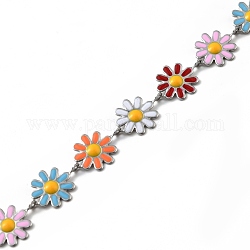 304 Stainless Steel Flower Link Chains, with Colorful Enamel, Soldered, with Spool, Stainless Steel Color, 10x1~2mm