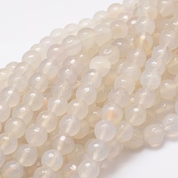 Dyed Natural Agate Faceted Round Beads Strands, Creamy White, 10mm, Hole: 1mm, about 38pcs/strand, 14.5 inch