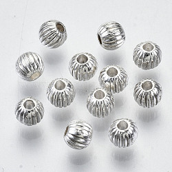 Tibetischer stil legierung perlen, Runde, cadmiumfrei und bleifrei, Silber, 4x3 mm, Bohrung: 1.2 mm, ca. 6200 Stk. / 1000 g