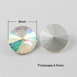 Diamante de imitación de cristal en punta, rhinestone del rivoli, espalda plateada, cono, claro ab, 8x4.5mm