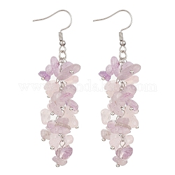 Natural Rose Quartz & Amethyst Chip Beaded Dangle Earrings, Cluster Earrings with 304 Stainless Steel Pins, 76~76.5mm
