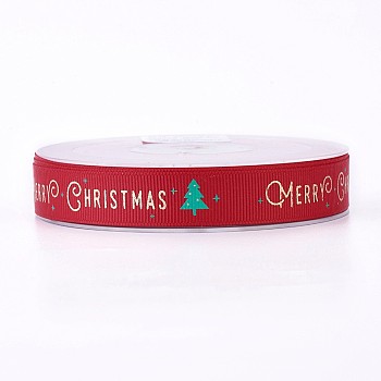 Ruban polyester grosgrain pour Noël, arbres de Noël, rouge, 16mm, environ 100 yards / rouleau