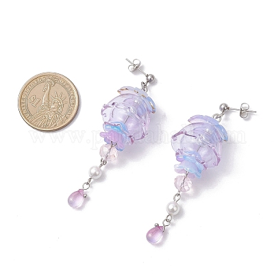 Серьги-гвоздики с подвесками из ракушки-медузы из нержавеющей стали 304 с жемчугом EJEW-TA00773-02-1