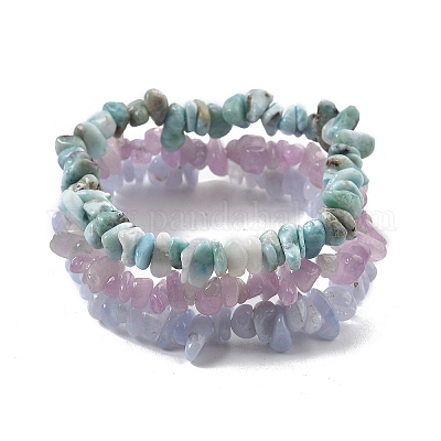 Наборы браслетов с бусинами из натурального ларимара и голубого кружевного агата и кунцита X-BJEW-JB05332-01-1