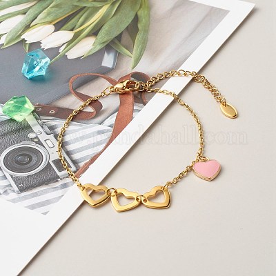 Браслет с эмалью из сплава сердца на день святого валентина BJEW-JB06656-05-1