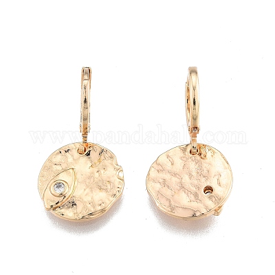 Прозрачные серьги-рычаги с фианитом и конским глазом EJEW-N012-66-1