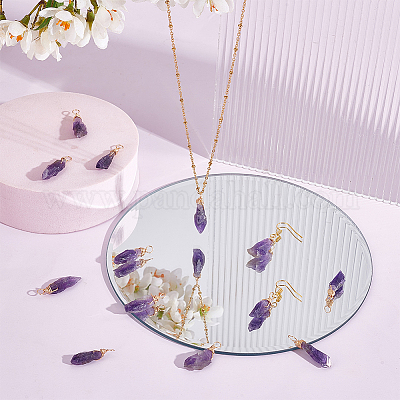 Подвески из необработанной медной проволоки с натуральным аметистом PALLOY-AB00104-1