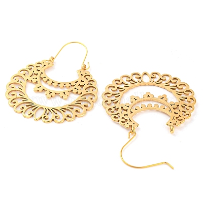 Серьги-кольца с полыми цветами из нержавеющей стали 304 EJEW-P248-01G-1