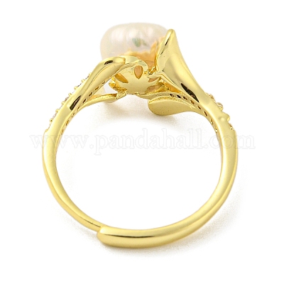 Регулируемое кольцо «Цветок жизни» из натурального жемчуга RJEW-H220-26G-1