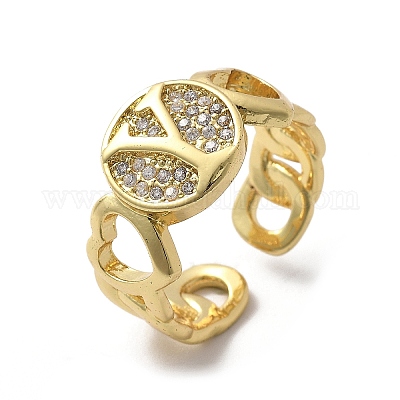 Открытые манжеты из латуни с микропаве и прозрачным цирконием для женщин RJEW-K289-02G-Y-1