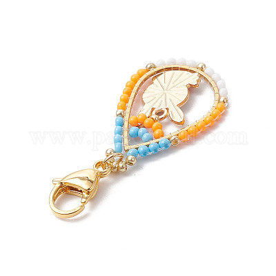 Пасхальная капля стеклянный бисер и эмалированный кролик подвеска украшения HJEW-MZ00187-06-1