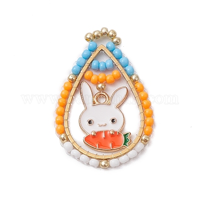 Пасхальная тематика стеклянные бусины каплевидной формы с подвесками в виде кроликов PALLOY-MZ00580-06-1