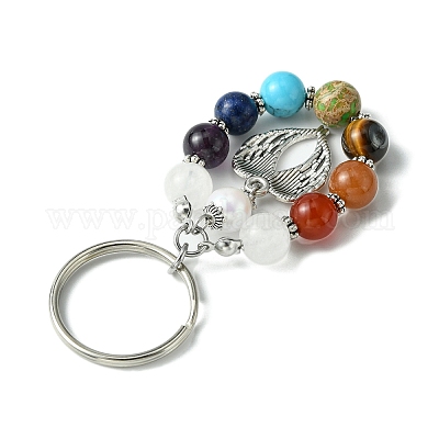 Брелок-подвеска из драгоценных камней 7 чакра с подвеской из сплава в тибетском стиле KEYC-JKC00539-04-1