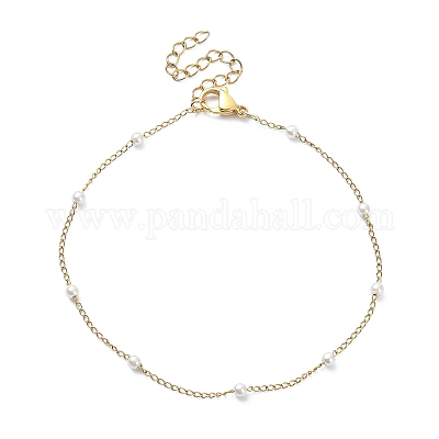 Wholesale Glass Pearl Beaded Chain Anklet with Curb Chains