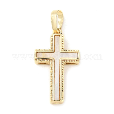 Подвески из латуни с натуральными белыми ракушками KK-S522-01A-G-1