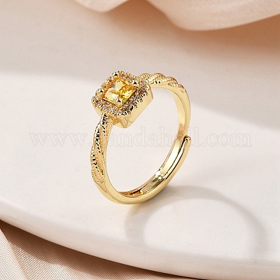 Женские кольца на палец из латуни с микропаве и кубическим цирконием RJEW-U049-04G-1