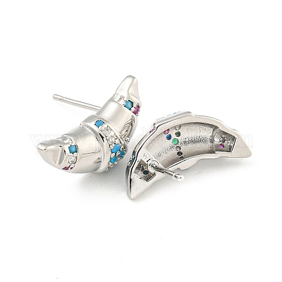 Серьга-гвоздик из латуни с микропаве из кубического циркония EJEW-C102-15P-02-1