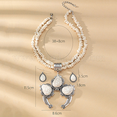 Комплекты из ожерелий и серег-подвесок из синтетической бирюзы в форме капли для женщин FS-WG379CB-01-1