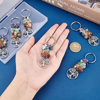 Wholesale SUPERFINDINGS 6Pcs Tree of Life Keychain Natural Crystal Stone Handmade DIY Keychain Charm Pendant Flat Round with Tree Gemstone Key Chain Charm for Handmade DIY Lucky Bag Charms Keyring Pan...