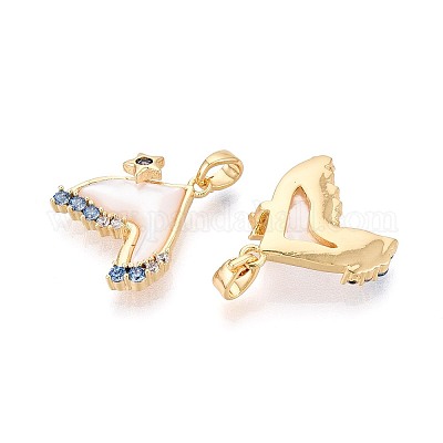 Подвески из латуни с микропаве из кубических цирконий и ракушек KK-T072-37G-1