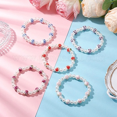 АБС-пластик имитация жемчуга круглые бусины эластичные браслеты для женщин BJEW-JB11606-1