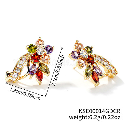 Элегантные серьги-гвоздики в форме листьев из латуни со стразами FM5419-3-1