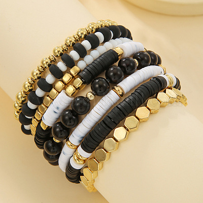 Женский набор из 8 эластичного браслета из полимерной глины heishi и ccb с пластиковыми и стеклянными бусинами FS-WGAEA5C-01-1
