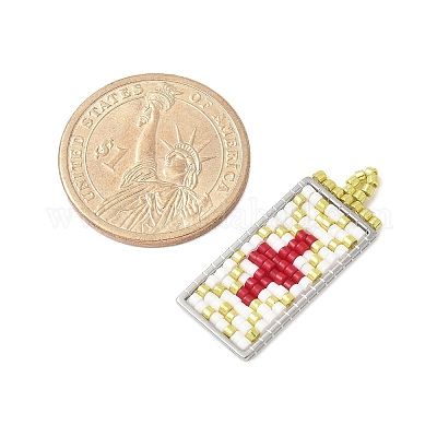 Прямоугольник из стеклянного бисера ручной работы с подвесками-крестиками PALLOY-MZ00616-02-1